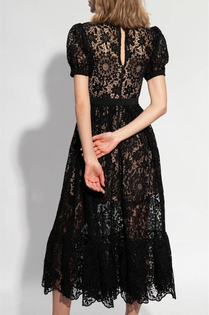 ジ*ン様 セルフポートレイト ワンピース ギピュールレース 花柄 黒 UK8 未