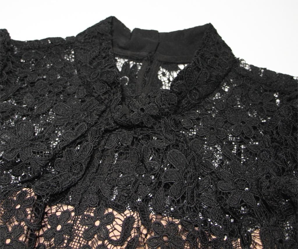 ジ*ン様 セルフポートレイト ワンピース ギピュールレース 花柄 黒 UK8 未