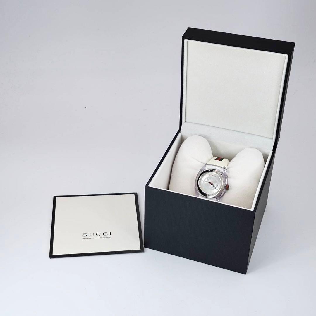 美品✨　グッチ　137.3 シンク 時計　ホワイト　シェリーライン　保存箱