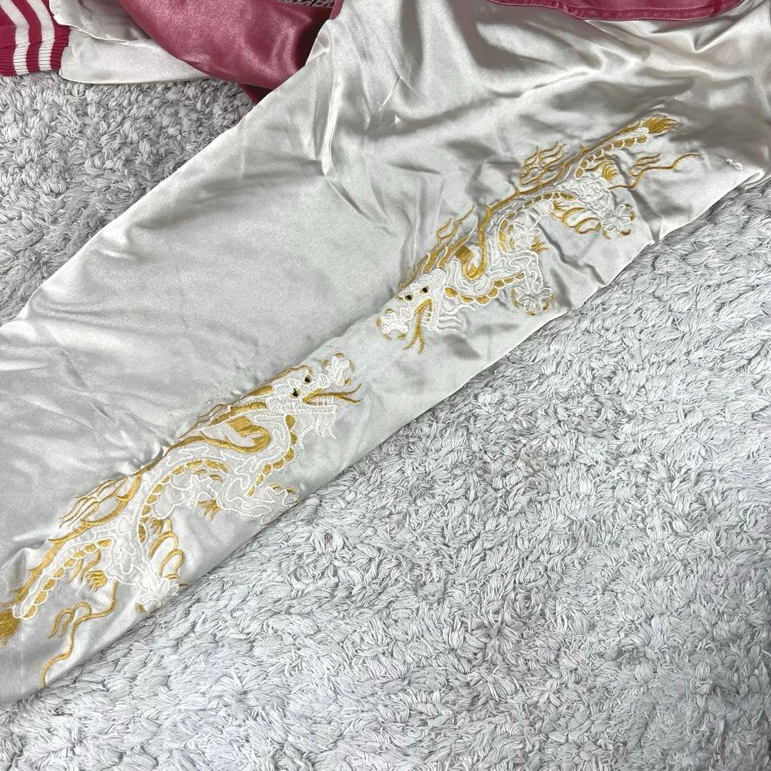 【美品】ヨコスカ　スカジャン　龍　鷹　刺繍　ピンク　Lサイズ