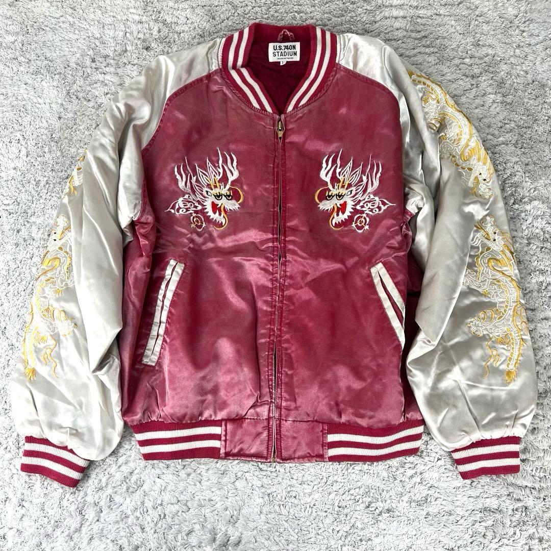 【美品】ヨコスカ　スカジャン　龍　鷹　刺繍　ピンク　Lサイズ