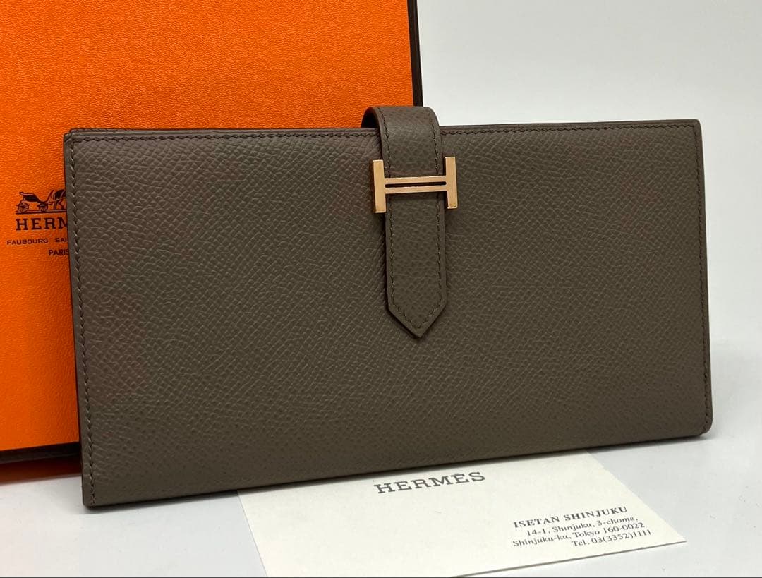 ⭐️ 極美品 エルメス ベアン スフレ 長財布 グレー エタン 鑑定済