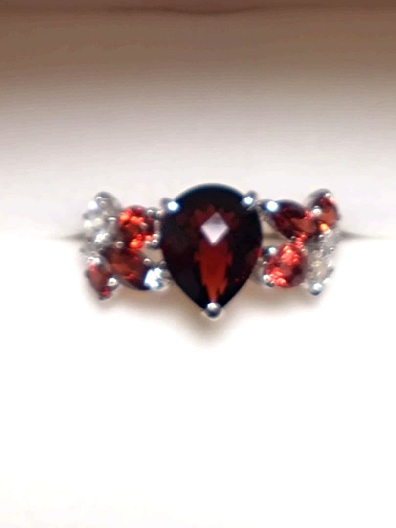 K14WG　ガーネット　ダイヤモンド　リング