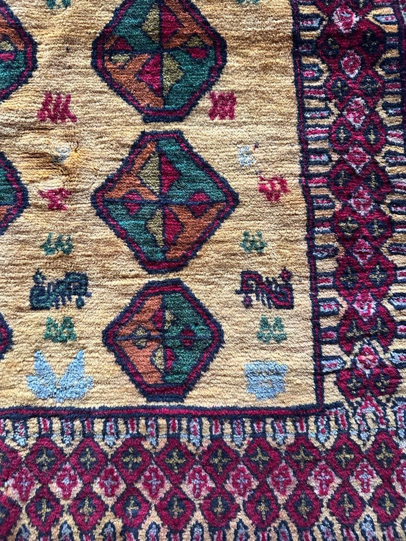 126×74 ヴィンテージラグ　手織ラグ　トライバルラグ