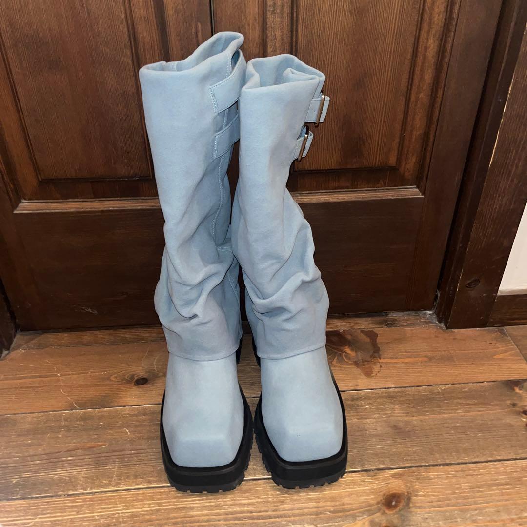 joubie バックル付きロングブーツ ライトブルー