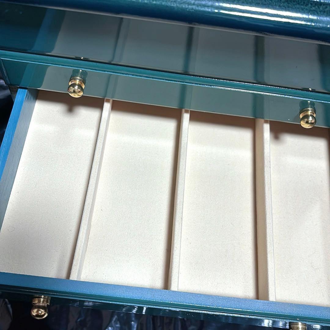 ティール色の花柄象嵌細工小物入れ　アンティーク　イタリア製