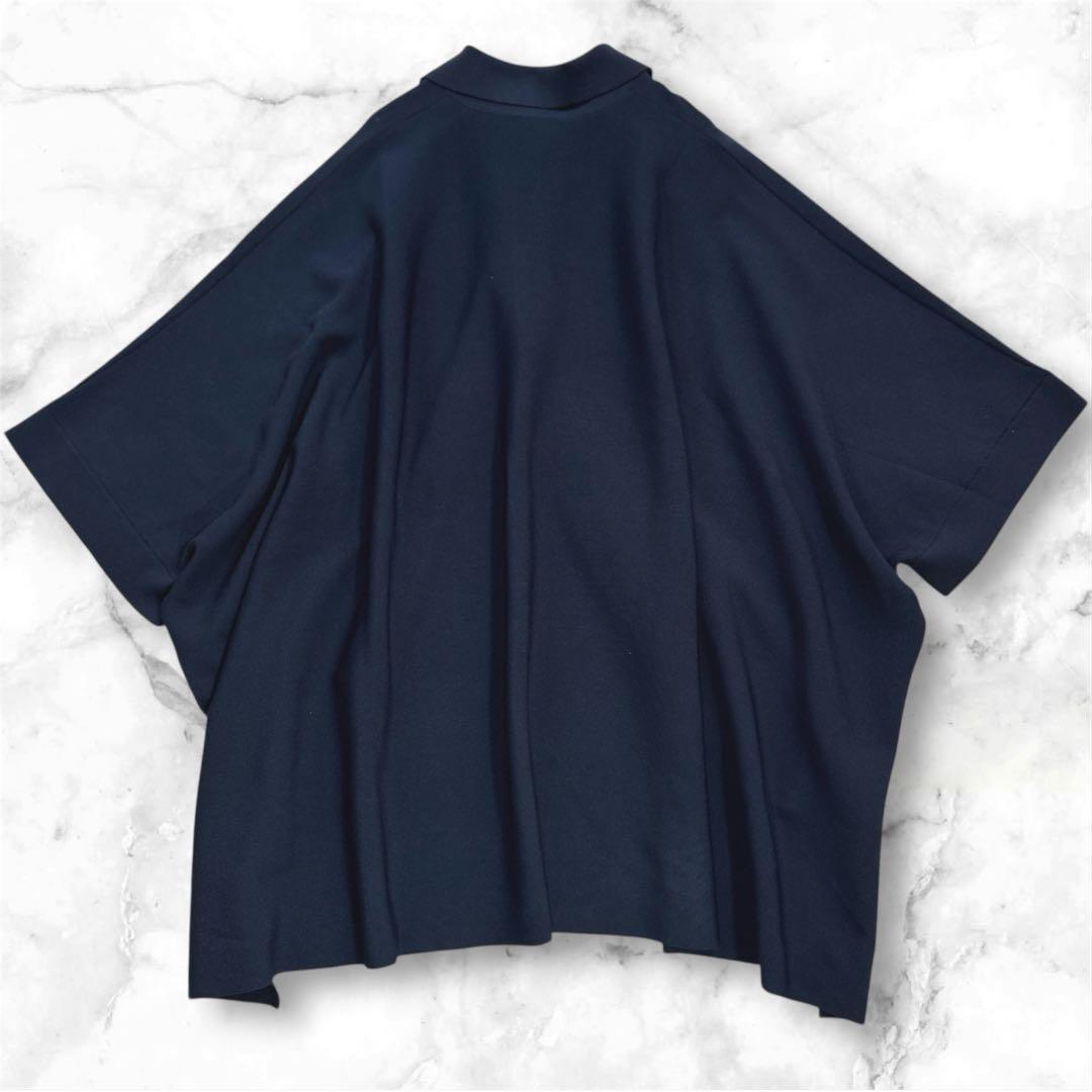 極美品 アドーア ポロニット オーバーサイズニット ダークネイビー ポンチョ