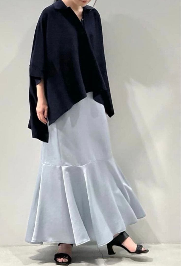 極美品 アドーア ポロニット オーバーサイズニット ダークネイビー ポンチョ