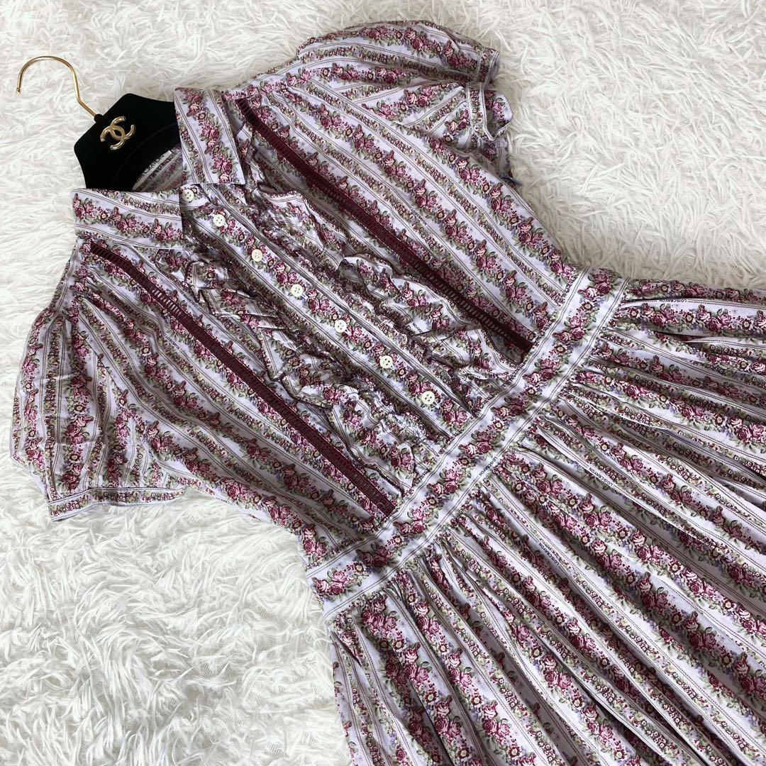 3未使用級！　ロイスクレヨン　バラ柄　アンティーク　フリル　フレア　ワンピース