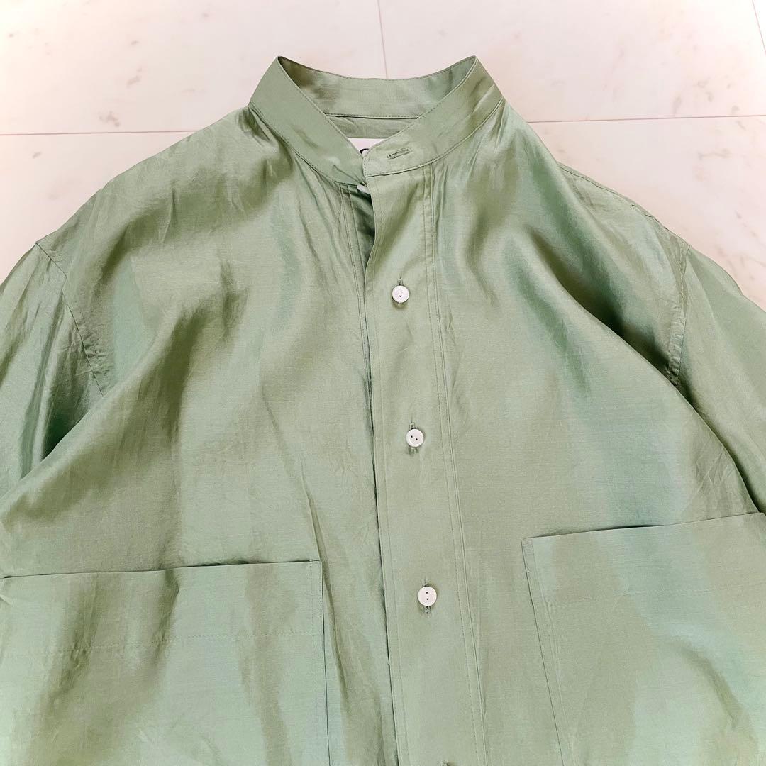 美品✨アンスクリア 長袖シャツ シルク100% グリーン 日本製