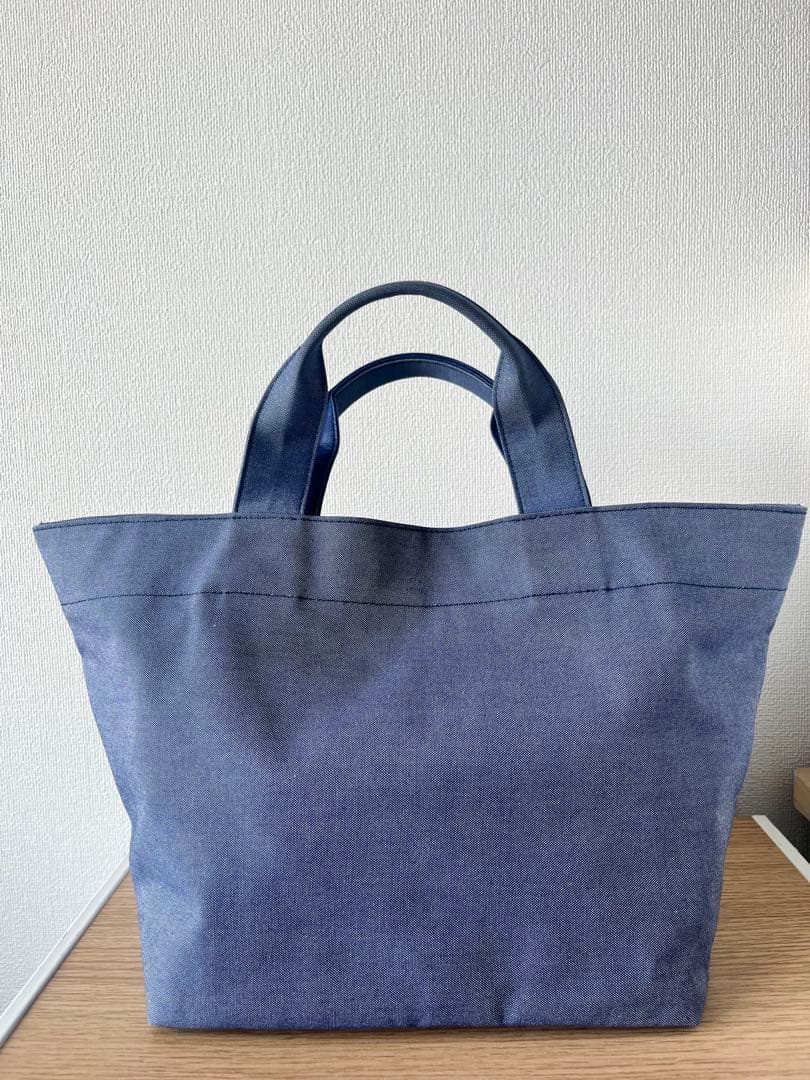 familiar 【美品】デニム地トートバッグ マチ付き ファスナー付き