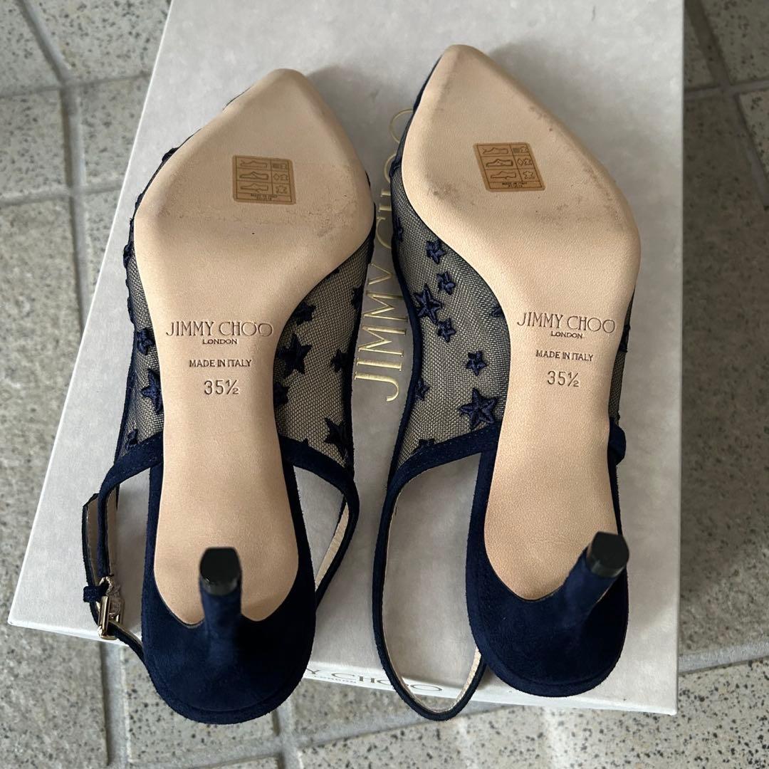 【正規品】JIMMY CHOO ネイビー 星柄　パンプス バックベルト　着用1回