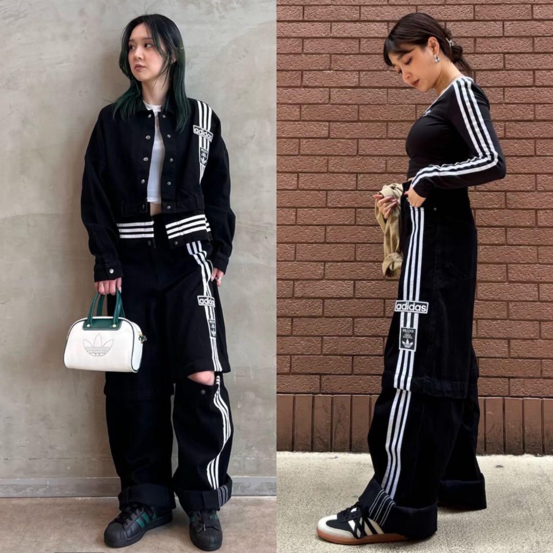 新品25⭐️adidas アディブレイク 2-IN-1 デニムパンツ ブラック×白