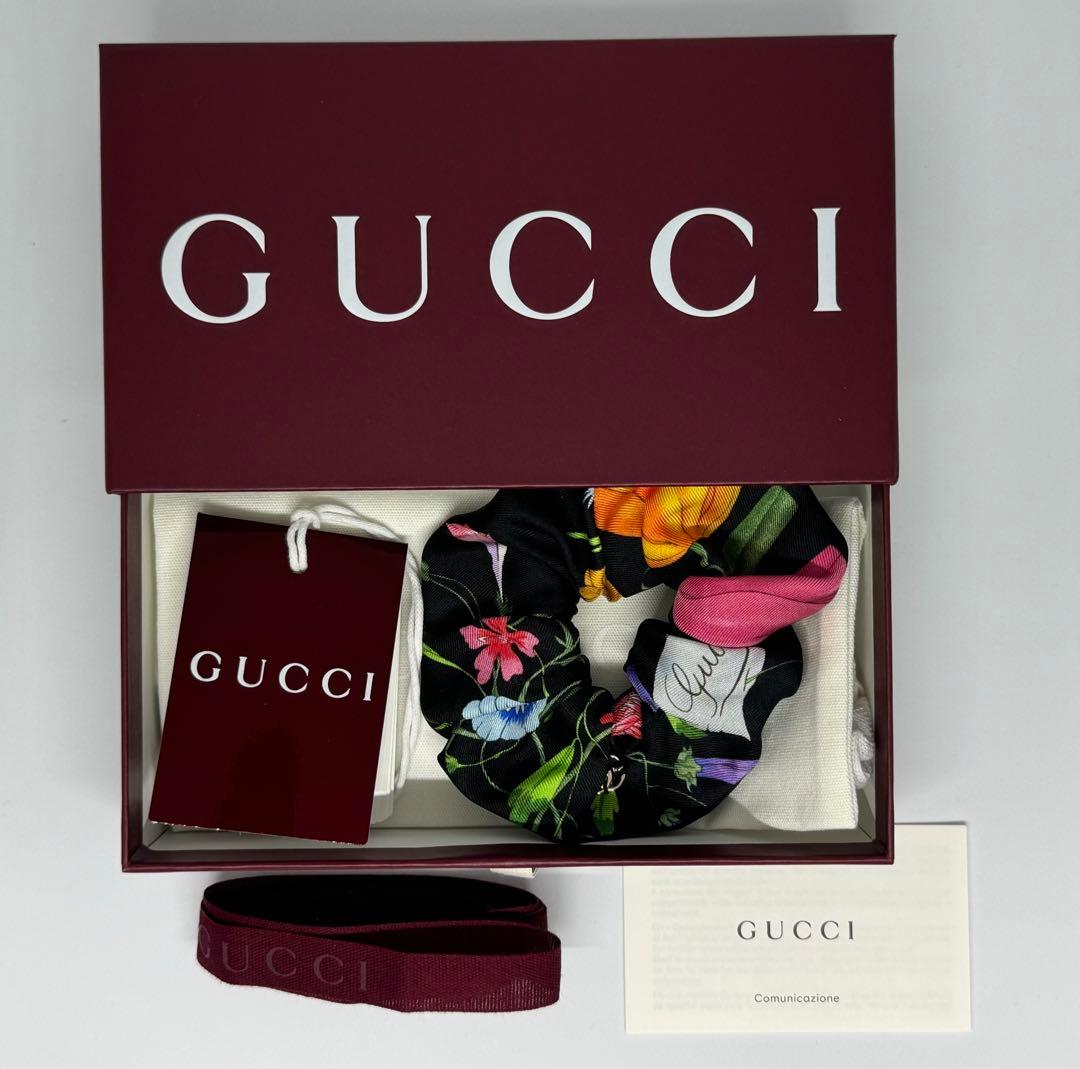 GUCCI フローラ プリント シルクツイル シュシュ　グッチ　ヘアゴム
