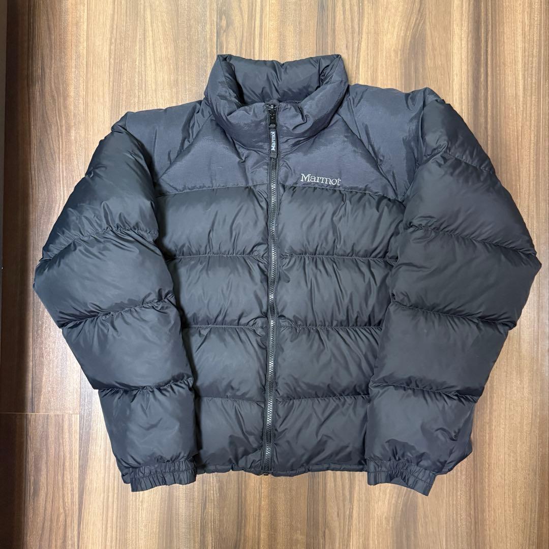 90s Marmot ダウンジャケット ブラック Mサイズ ドローコード付き