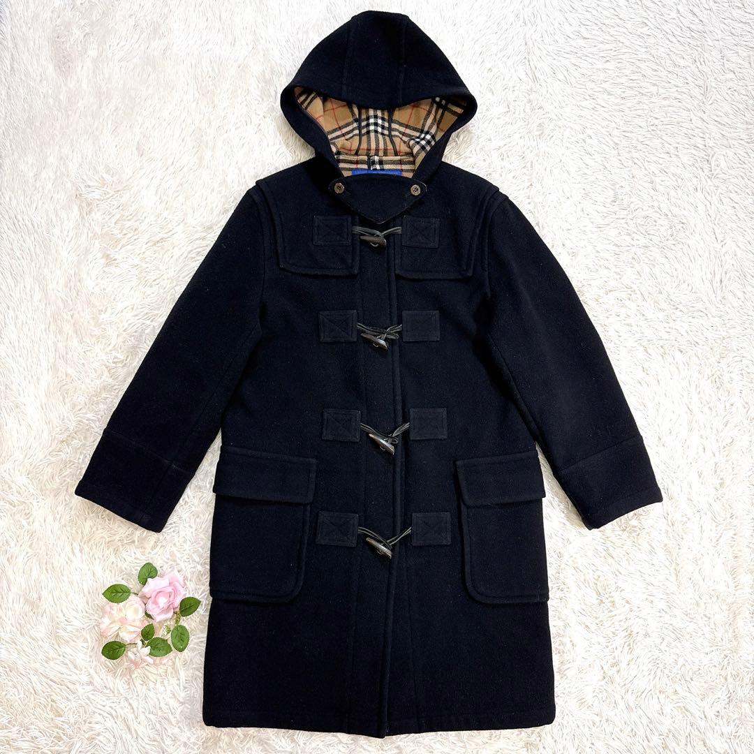 【美品】バーバリーブルーレーベルダッフルコート ノバチェック フード付き 38