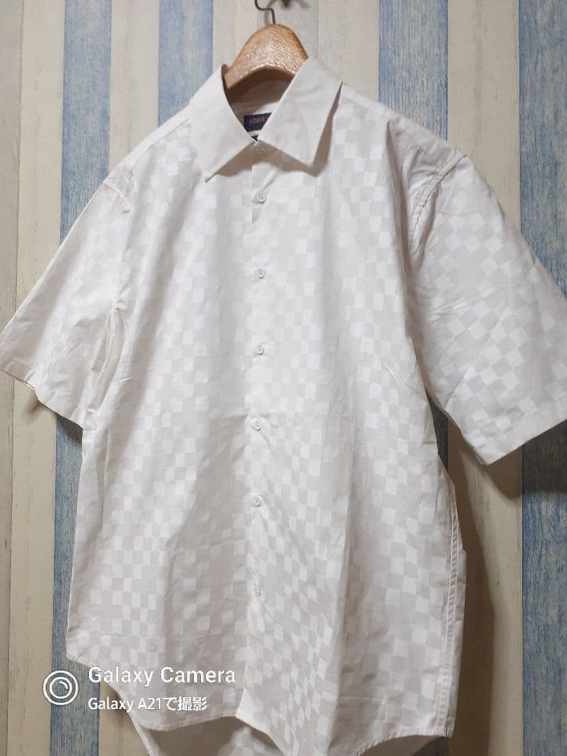 伊製 ルイヴィトン/242MF ダミエ ロゴ/ジャガード 半袖シャツ XL程度