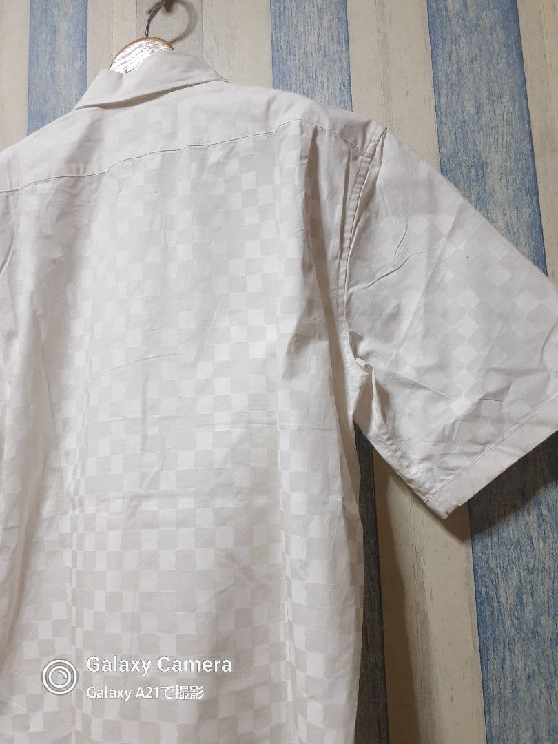 伊製 ルイヴィトン/242MF ダミエ ロゴ/ジャガード 半袖シャツ XL程度