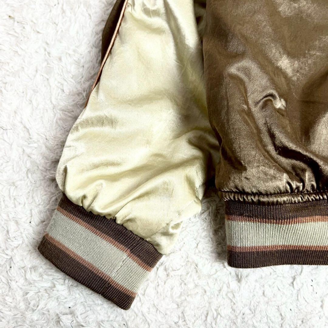 MS:NICK SIXX 風神雷神 スカジャン 刺繍 ブラウン中綿 サテン生地L