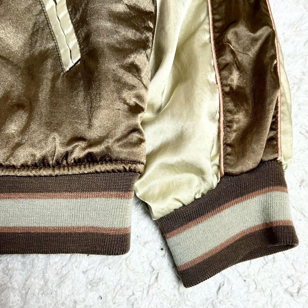 MS:NICK SIXX 風神雷神 スカジャン 刺繍 ブラウン中綿 サテン生地L