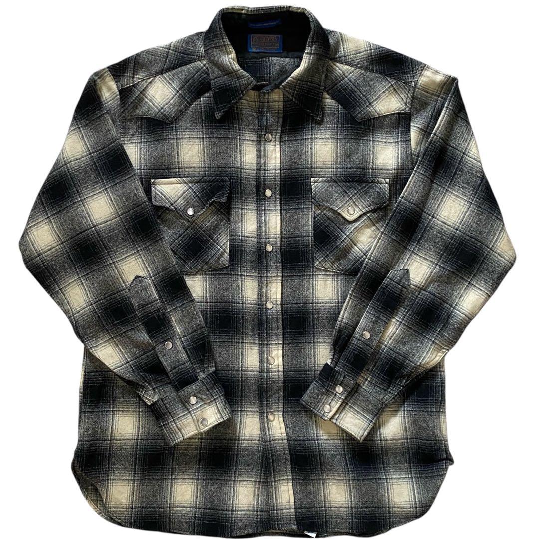 PENDLETON 90s シャドウチェック　オンブレ　白　黒　ペンドルトン　L