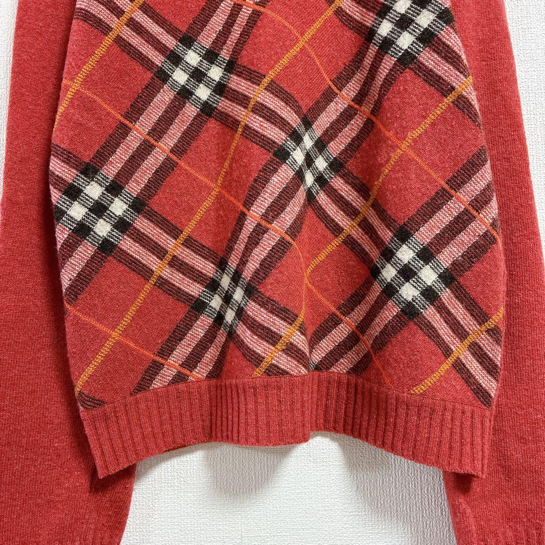 バーバリー◇ブルーレーベル【M】タートルネックニットセーター メガチェック柄 赤