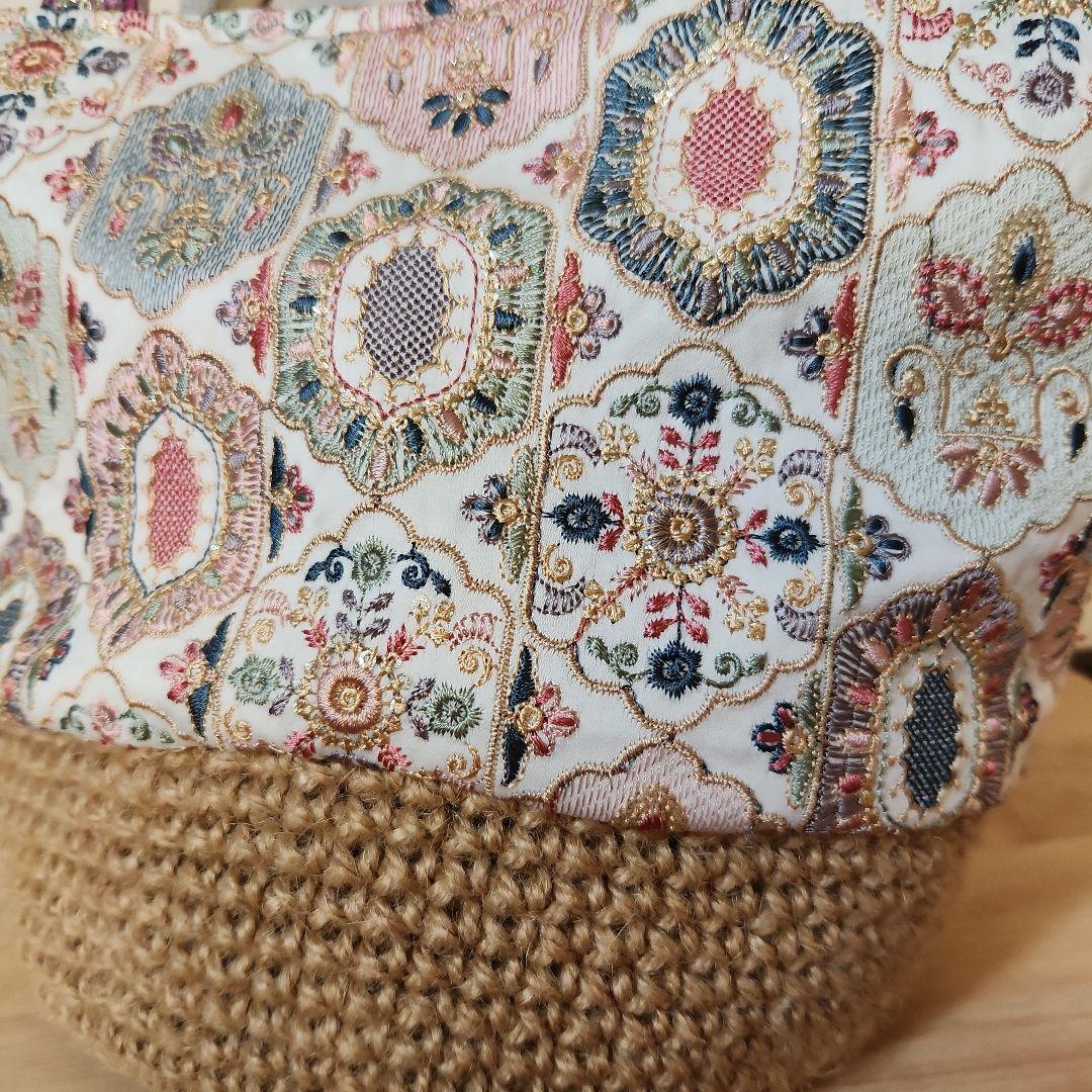 れ*ゃ様 コヤンイサムチョン　インド刺繍生地のカゴバック　ハンドメイド