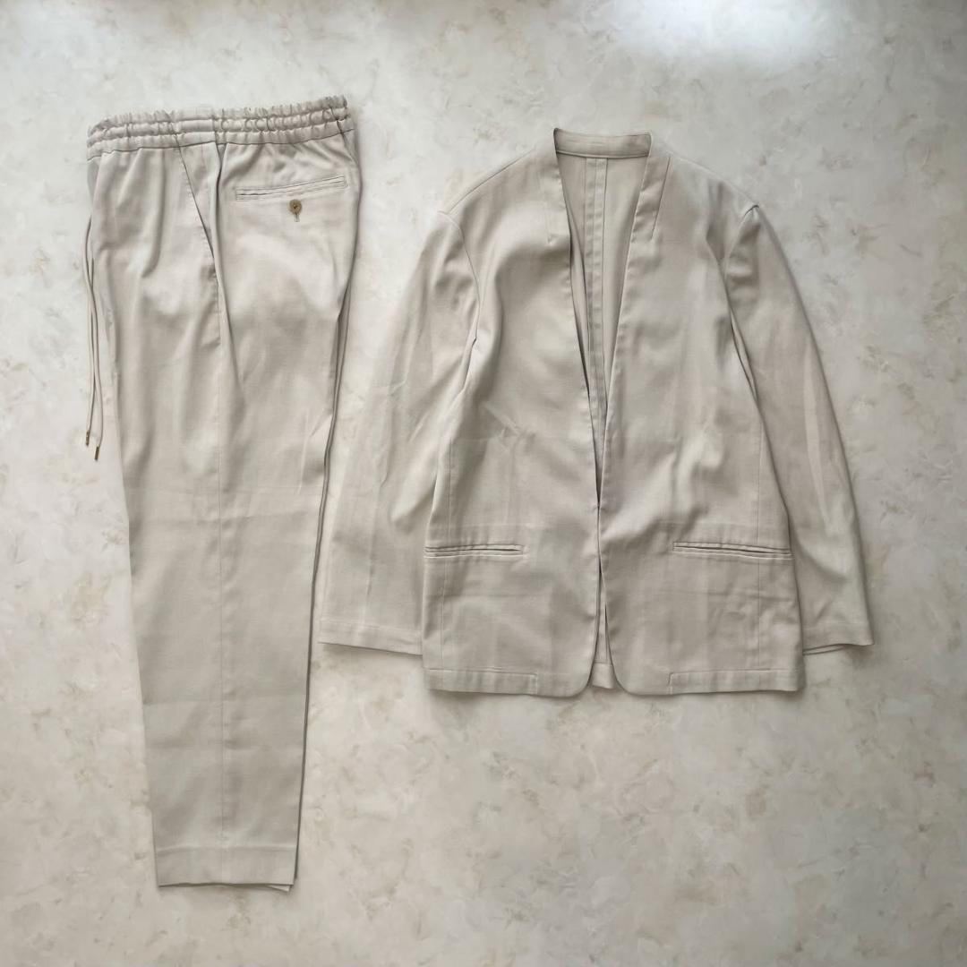 BY　洗える オックスフォードカラーレスジャケット　パンツ　セット　スーツ　M