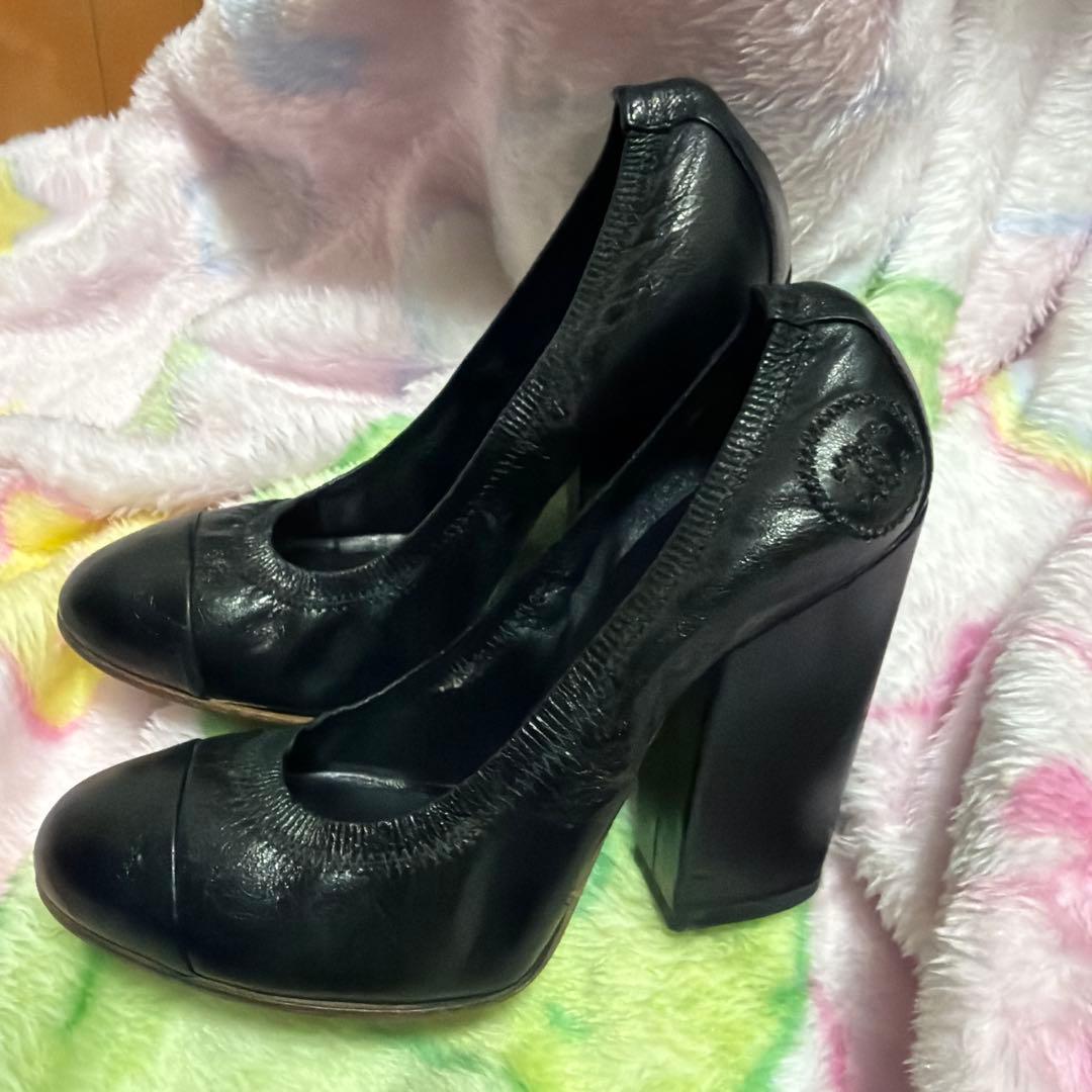 本物)CHANEL シャネル　ブラックレザー ハイヒール・パンプス