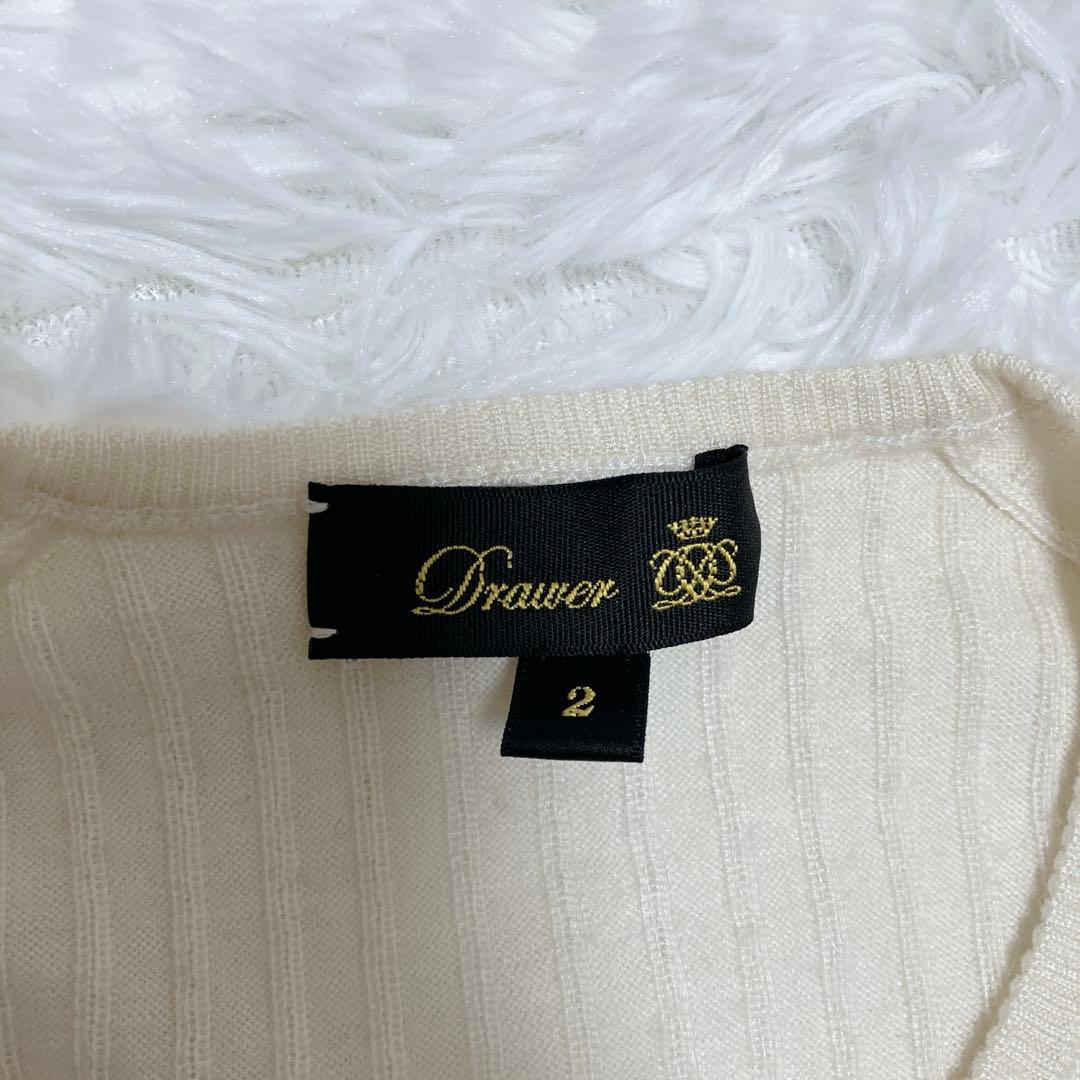 Drawer ドゥロワー 18G カシミヤシルクリブクルーネックニット ホワイト