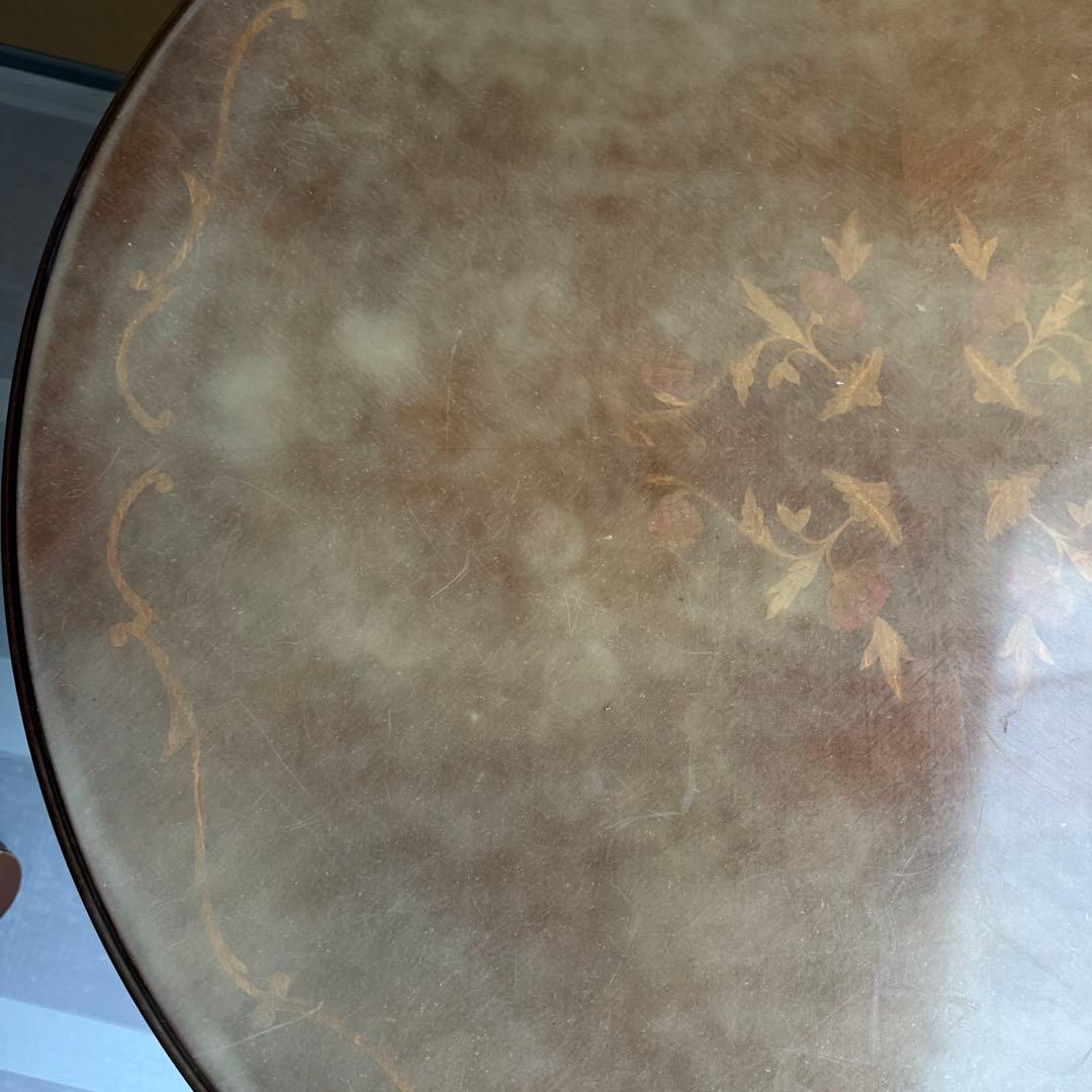 イタリア製 アンティーク調 象嵌 猫脚 丸型 ダイニングテーブル ラウンド 木