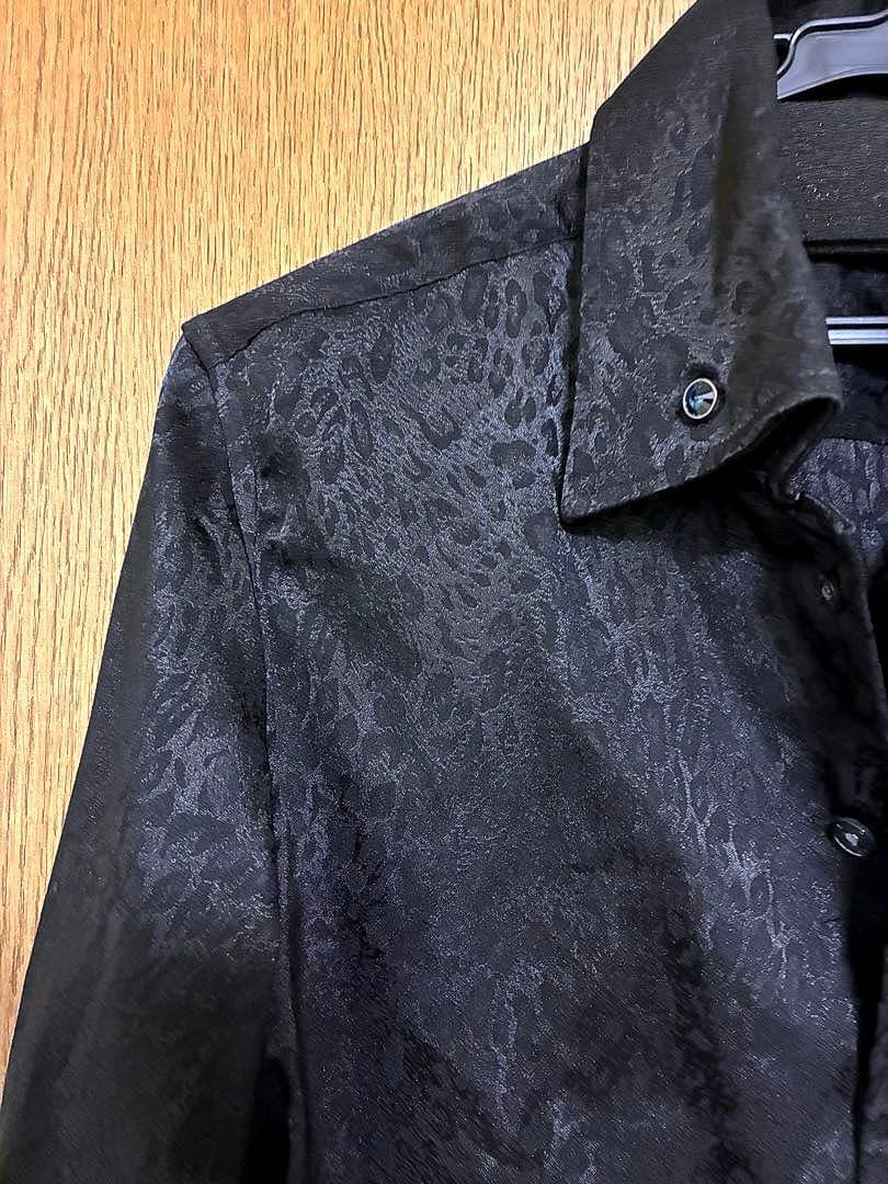 TORNADO MART シャドーレオパード ストレッチ ブラックシャツ