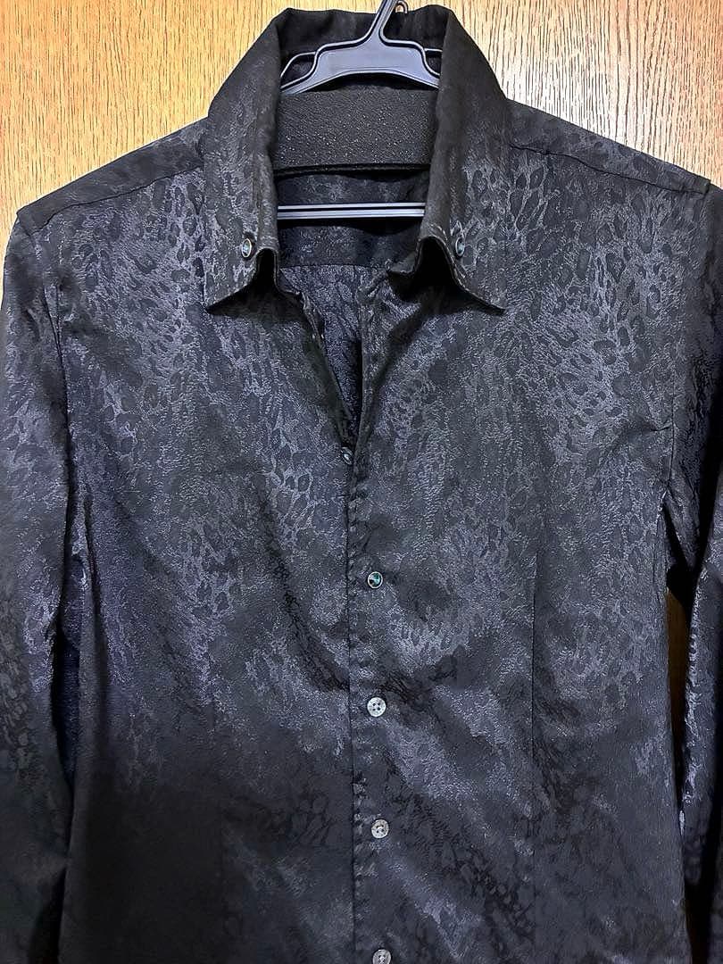 TORNADO MART シャドーレオパード ストレッチ ブラックシャツ