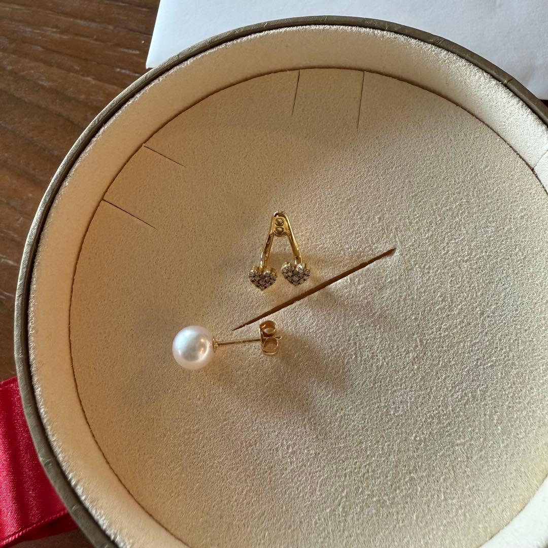 アーカー 18K/ダイヤ/アコヤパール ハートパヴェデュオパール ピアス