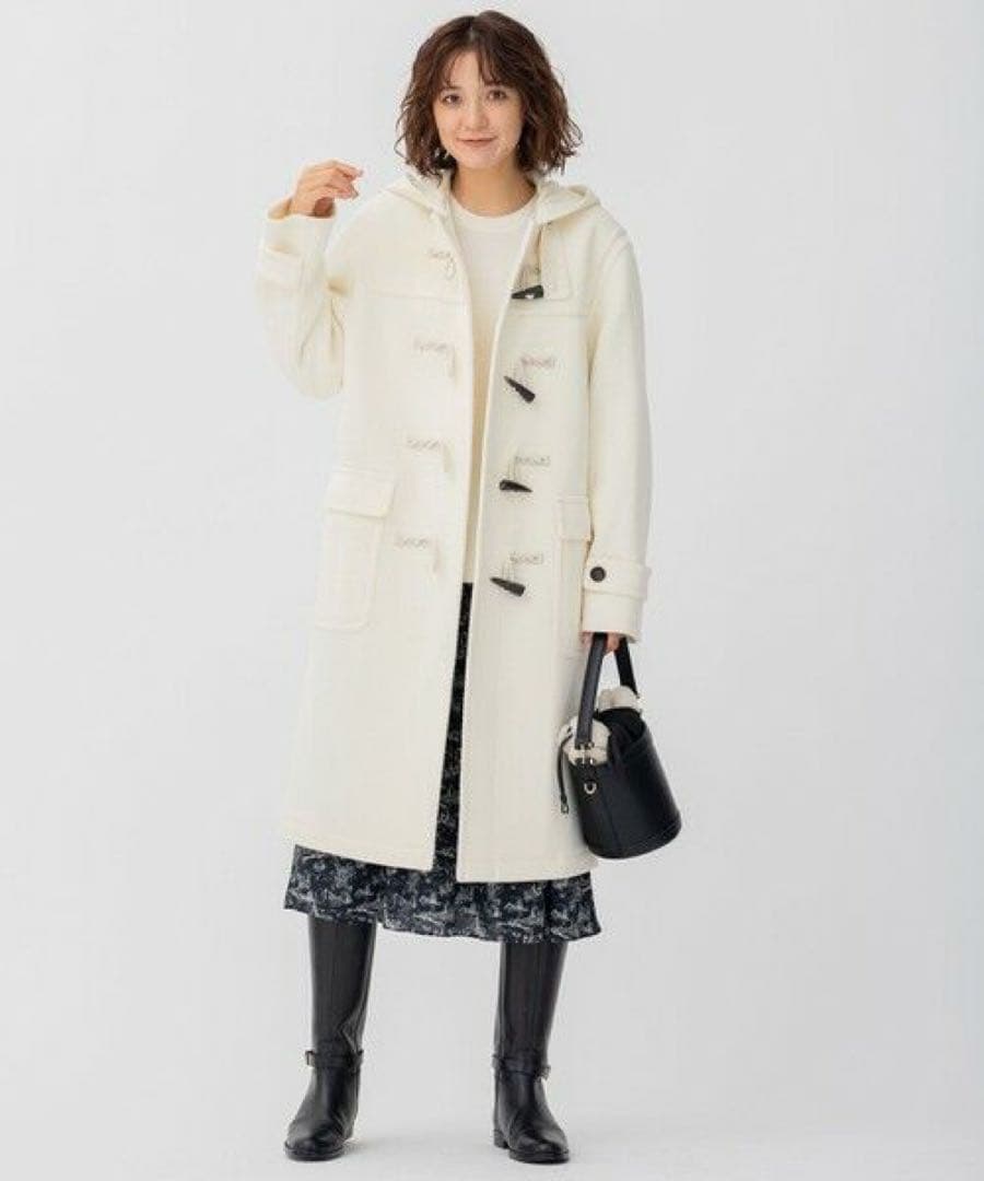 【美品】23区 ヘリンボーン ダッフルコート　アイボリー Mサイズ