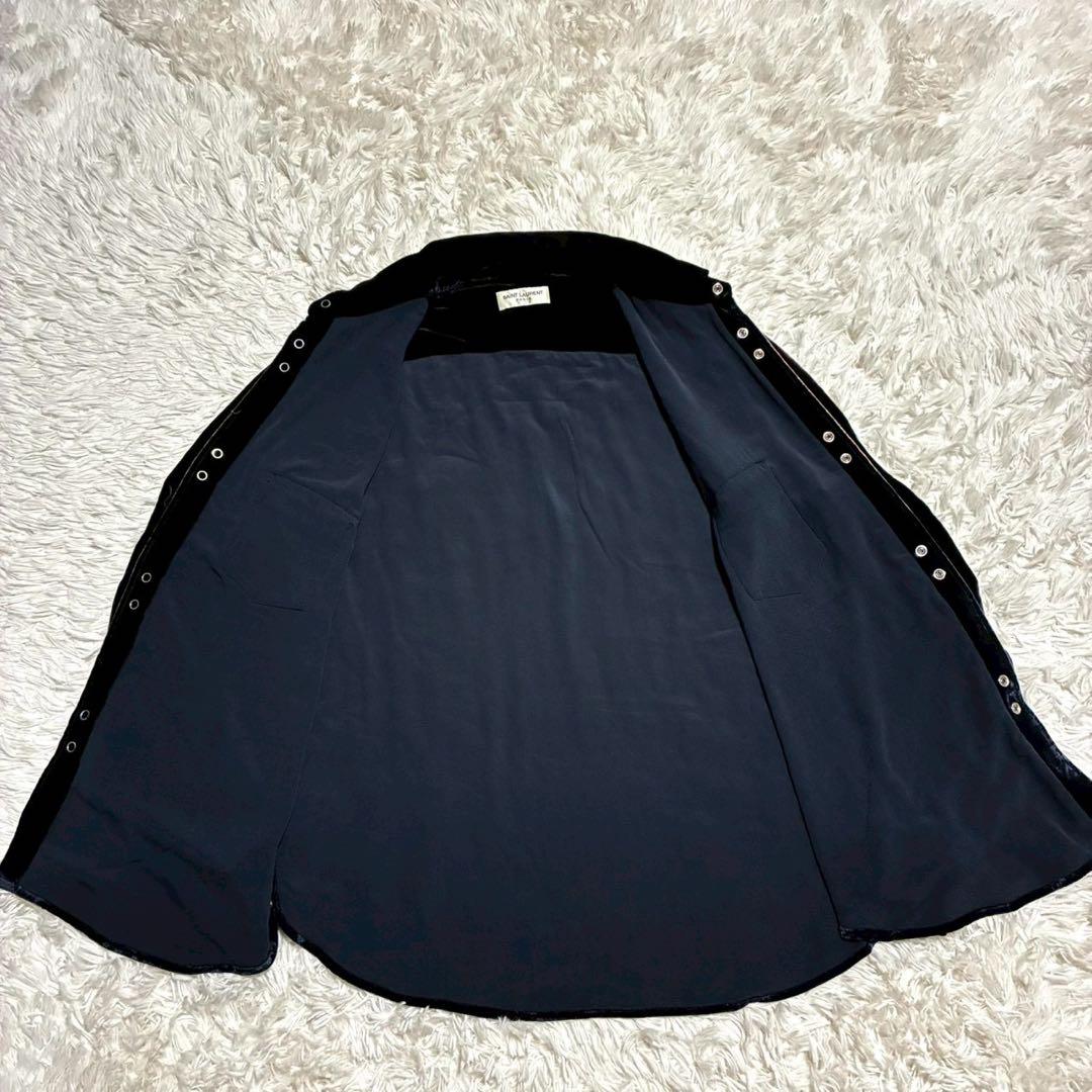 XL⭐️SAINT LAURENT 長袖シャツジャケット　ベロア　光沢感　黒系