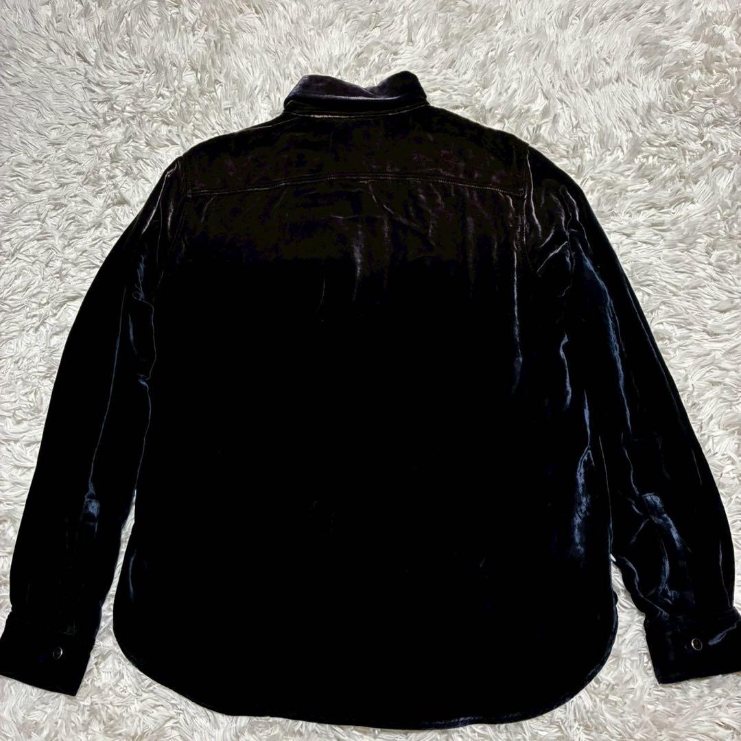 XL⭐️SAINT LAURENT 長袖シャツジャケット　ベロア　光沢感　黒系