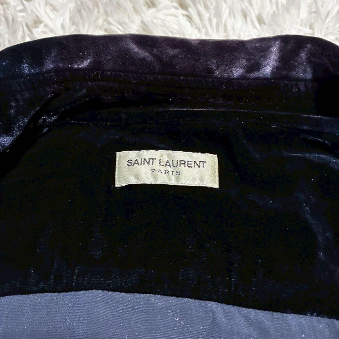 XL⭐️SAINT LAURENT 長袖シャツジャケット　ベロア　光沢感　黒系