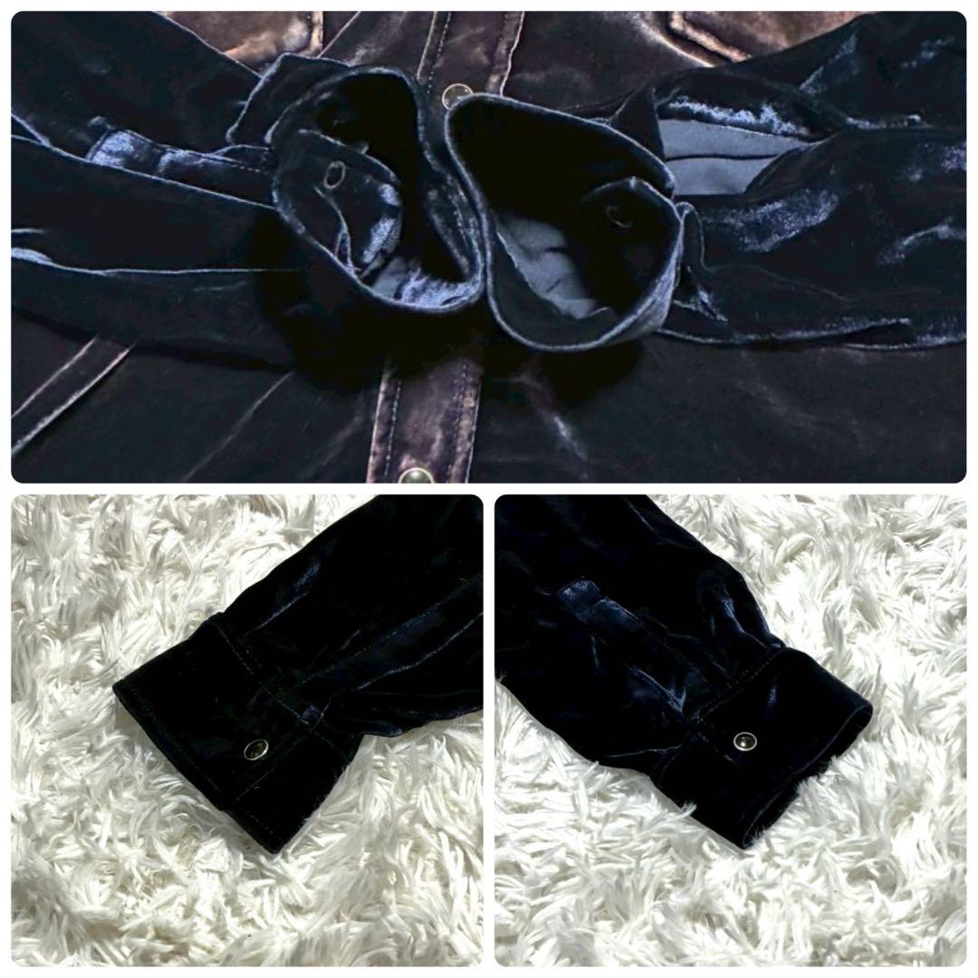 XL⭐️SAINT LAURENT 長袖シャツジャケット　ベロア　光沢感　黒系