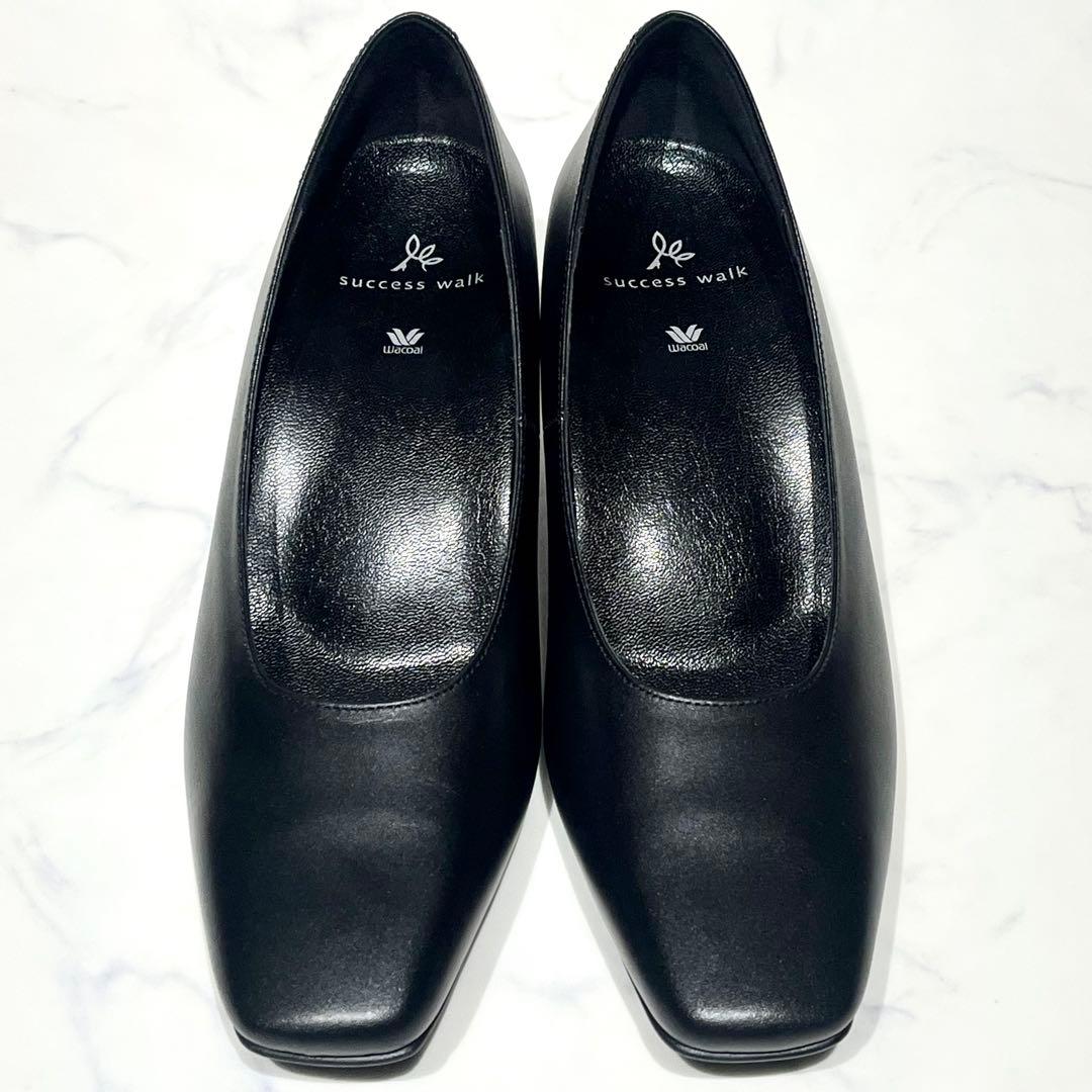 未使用級☆ワコール サクセスウォーク スクエアトゥ 5cmヒールパンプス 24D