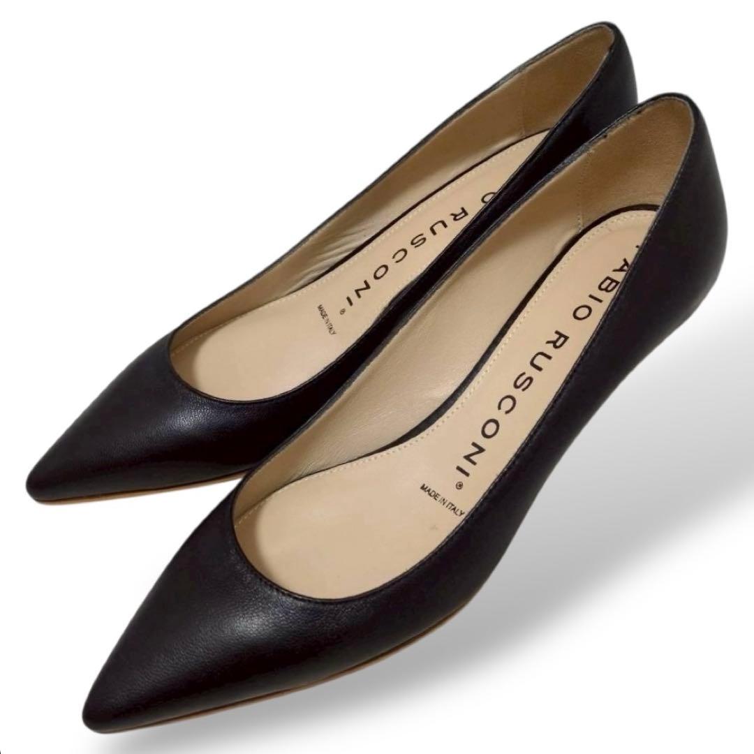 極美品　ファビオスルコーニ　パンプス　ブラック　レザー　ポインテッドトゥ　38