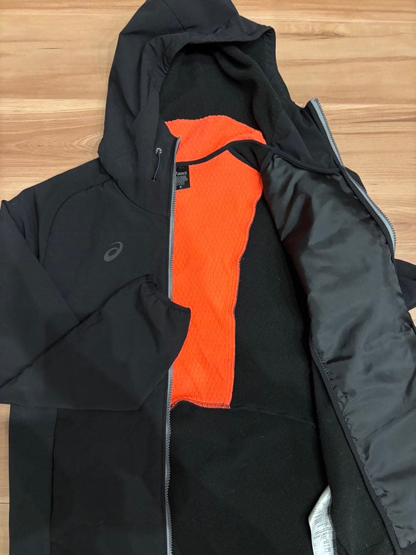 【美品】ASICS ウィンドブレーカー上下セット 中綿フリース ブラック