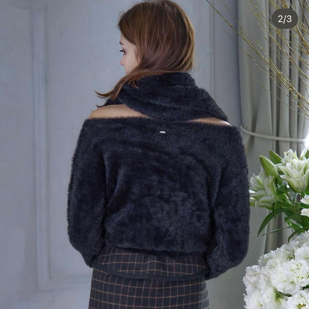 Riu With muffler shaggy knit black Rちゃん