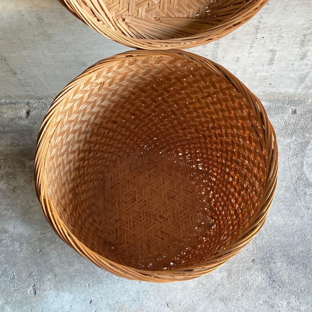 大きな竹籠 カゴ バスケット 大型 収納 保存 蓋付き 編み込み 工芸品 レトロ