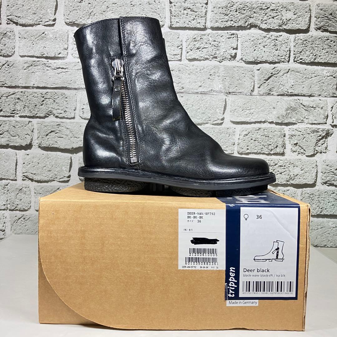 【極美品】Trippen ブーツ Deer サイズ36 サイドジップ 黒 レザー