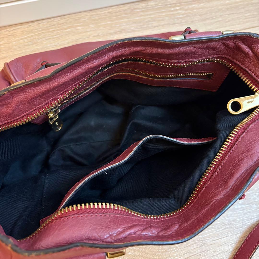 Chloe エテル ハンドバッグ レザー 赤 ボルドー ショルダー 容量大きめ