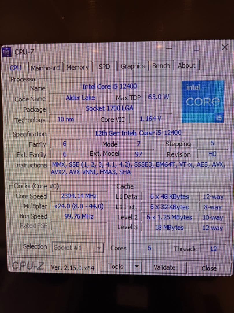 CPU Intel Core i5-12400 CPU LGA 1700