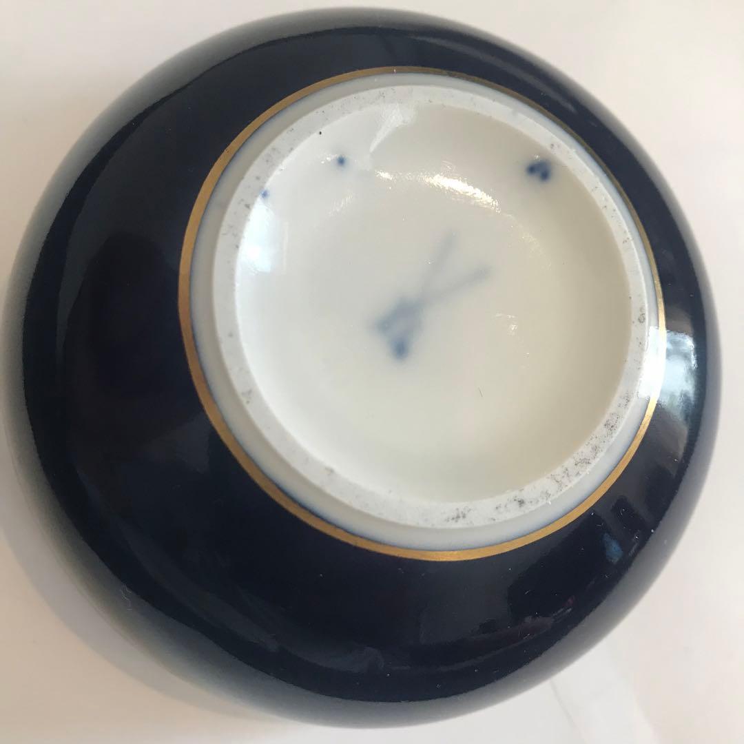 【未使用】マイセン コバルト フラワーブーケ 金彩 花絵 小物入れ 置物 蓋物