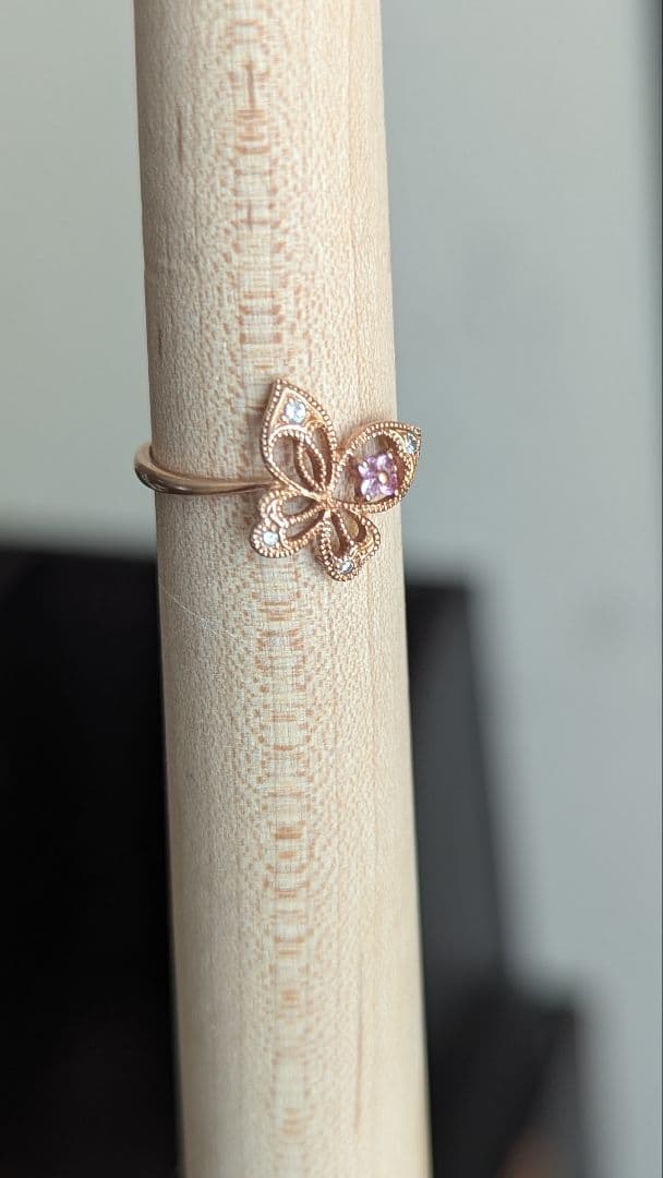 K10 ピンクゴールド　蝶　ダイヤモンド　天然石　5号