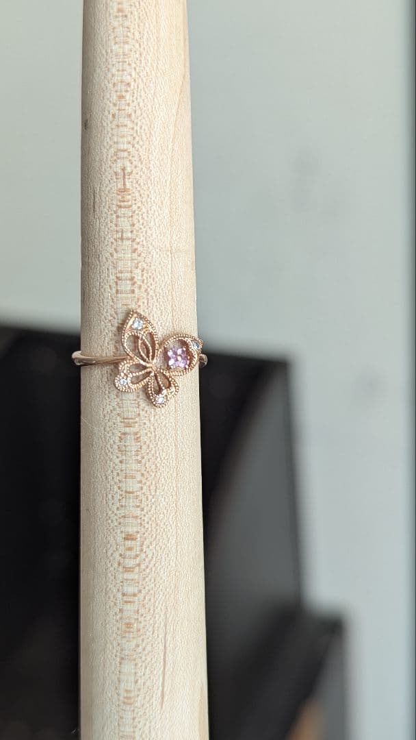 K10 ピンクゴールド　蝶　ダイヤモンド　天然石　5号